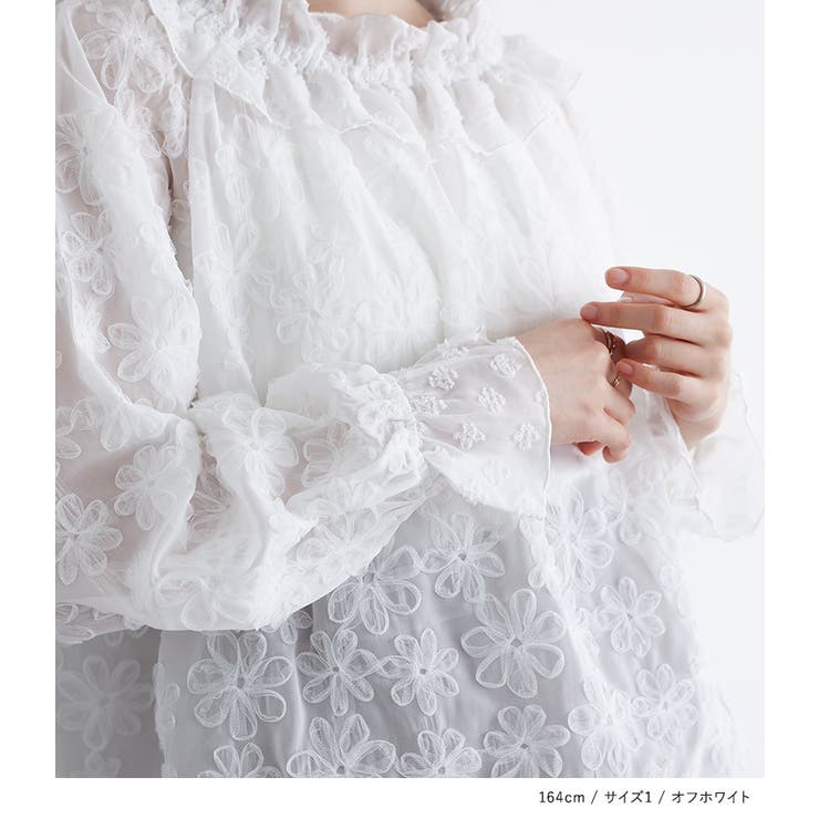 somari imaginationチュールテープフラワー刺繍シアーブラウス | osharewalker | 詳細画像4 