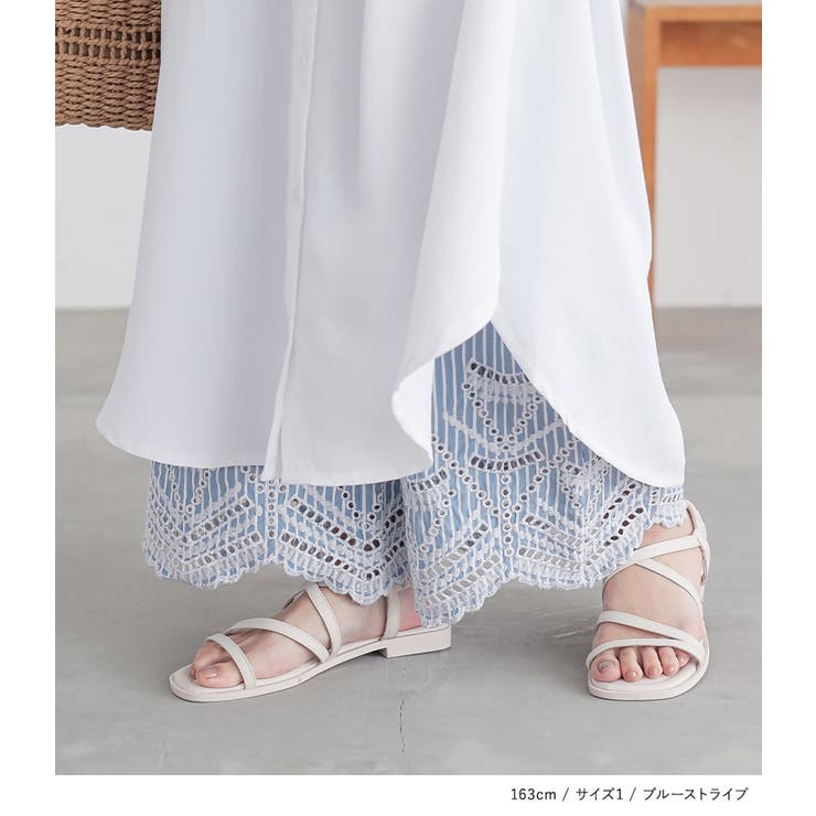 n'OrLABEL裾刺繍柄パンツ[品番：MITW0017397]｜osharewalker