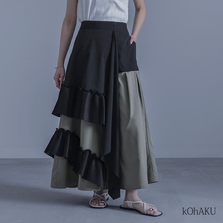 kOhAKUプリーツデザイン切り替えフレアスカート[品番