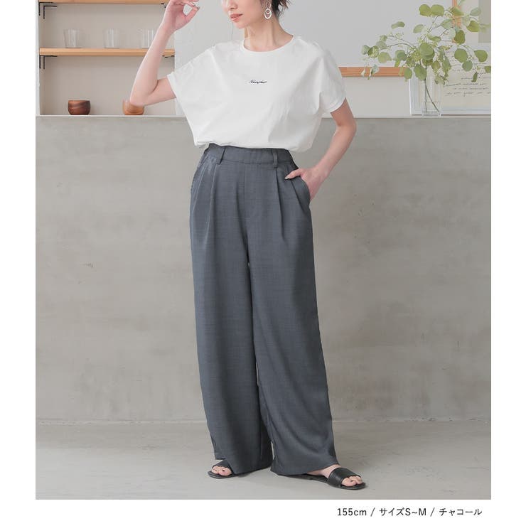 n'OrLABELリネンライクツータックワイドパンツ | osharewalker | 詳細画像15 