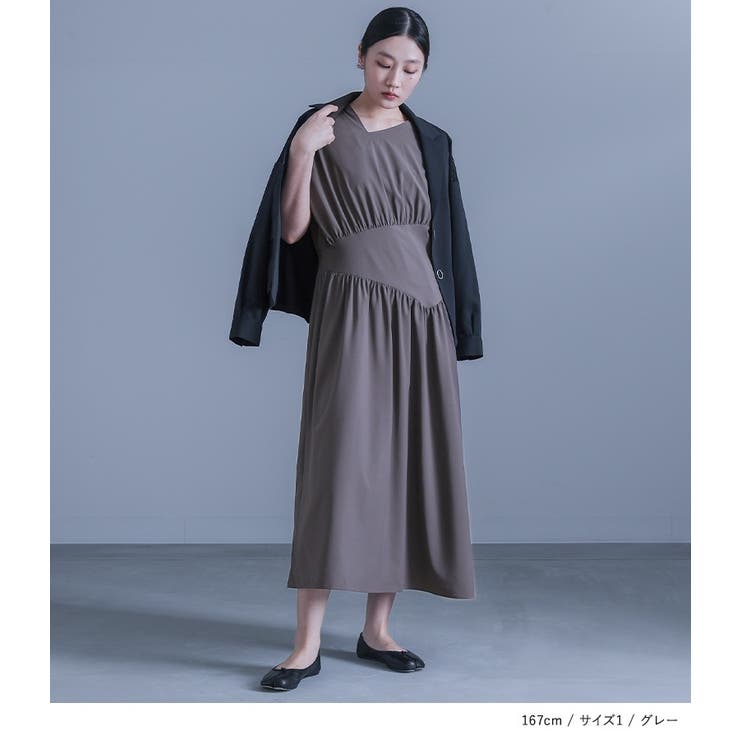 kOhAKUギャザー切替ワンピース [品番:MITW0018087 kOhAKUギャザー切替ワンピース [品番:MITW0018087