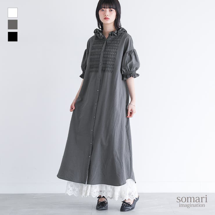somari imaginationフリルフードピンタックシャツワンピース  | osharewalker | 詳細画像1 