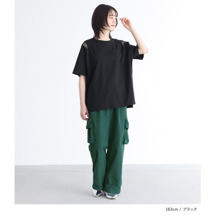 n'OrLABELショルダーメッシュ切替Tシャツ | osharewalker | 詳細画像4 