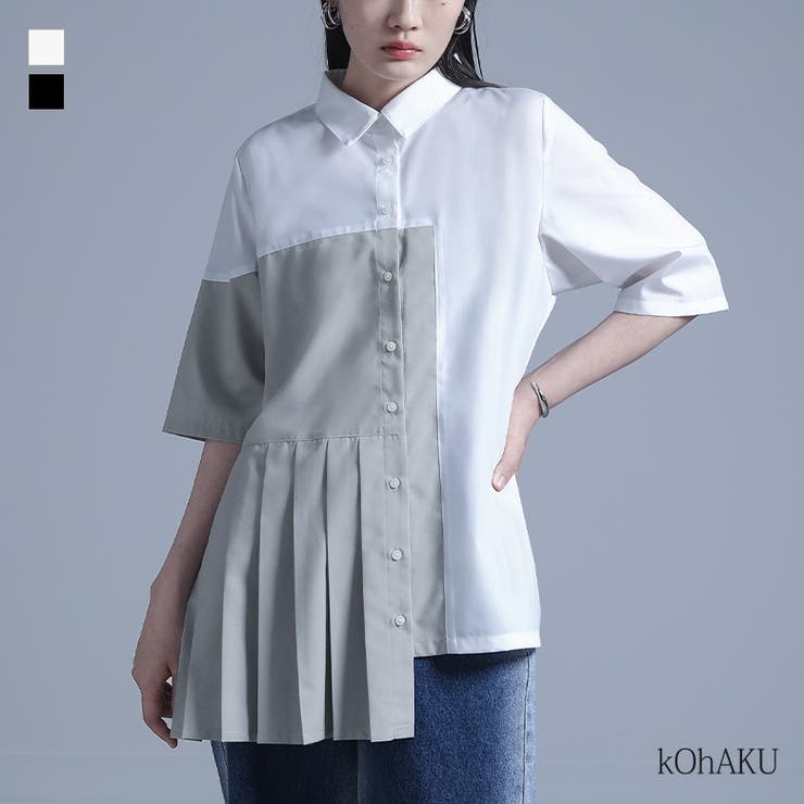 kOhAKU配色プリーツシャツ | osharewalker | 詳細画像1 