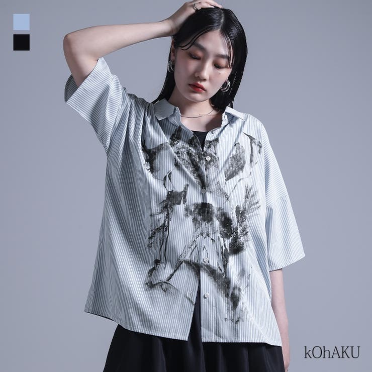 kOhAKUかすれプリントストライプ柄シャツ | osharewalker | 詳細画像1 