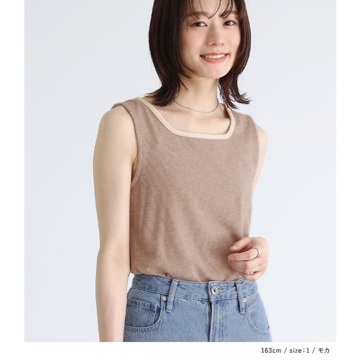 n'OrLABEL配色スクエアネックリブタンクトップ | osharewalker | 詳細画像8 