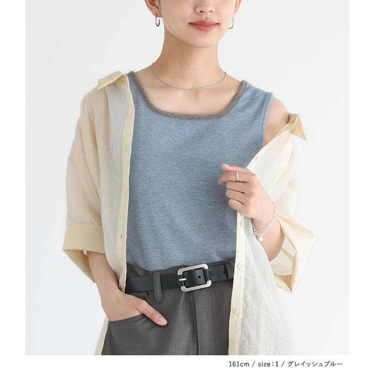 n'OrLABEL配色スクエアネックリブタンクトップ[品番