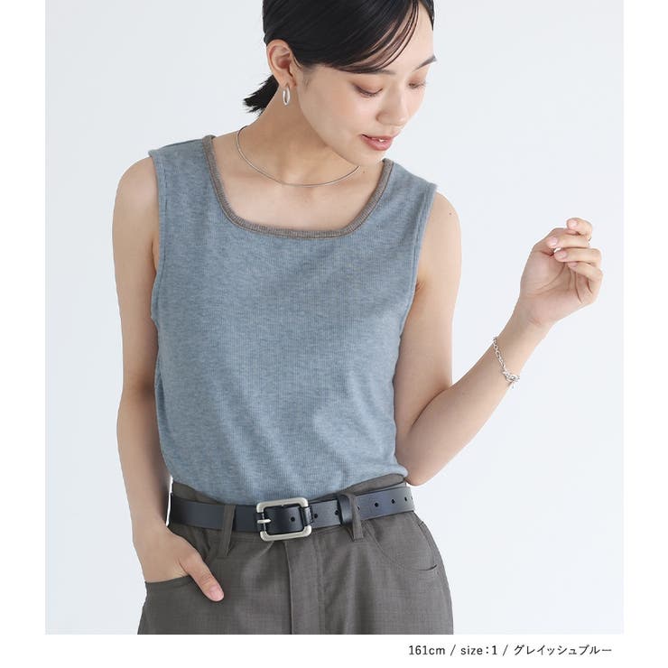 n'OrLABEL配色スクエアネックリブタンクトップ | osharewalker | 詳細画像15 