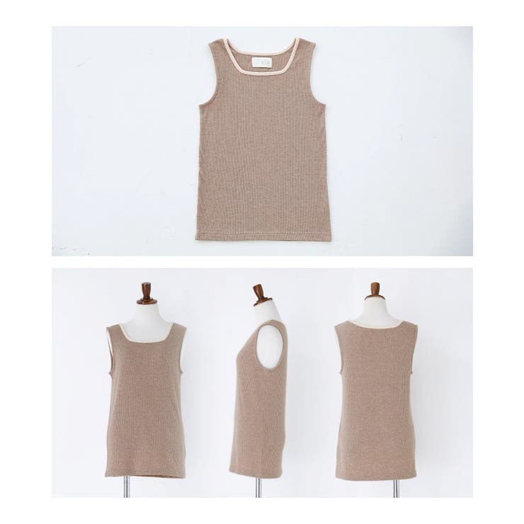 n'OrLABEL配色スクエアネックリブタンクトップ | osharewalker | 詳細画像17 