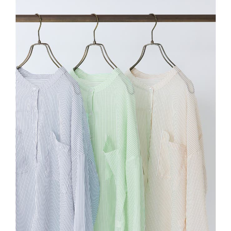 n'OrLABELシアーストライプバンドカラーシャツ | osharewalker | 詳細画像18 