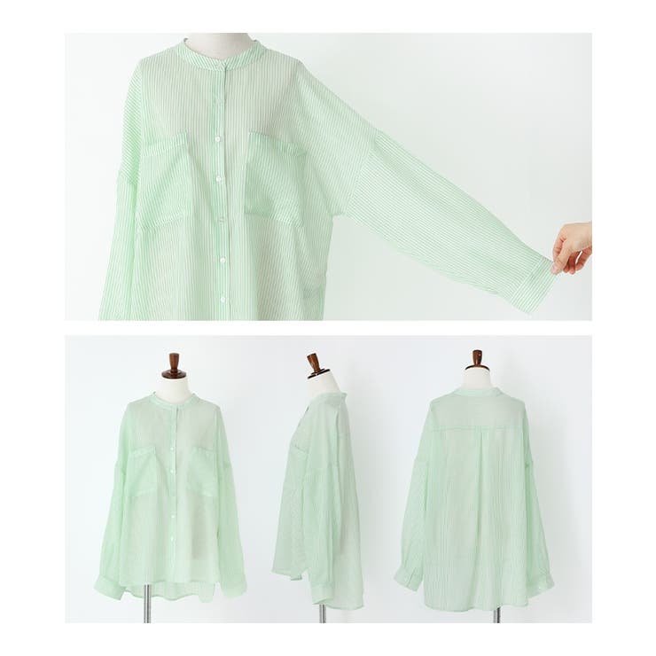 n'OrLABELシアーストライプバンドカラーシャツ | osharewalker | 詳細画像19 