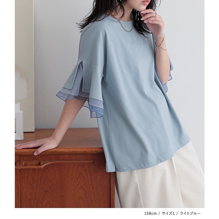 n'OrLABELチュールレイヤードフレアスリーブカットソー | osharewalker | 詳細画像14 