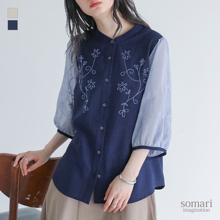 somari imaginationシアースリーブ刺繍ブラウス | osharewalker | 詳細画像1 