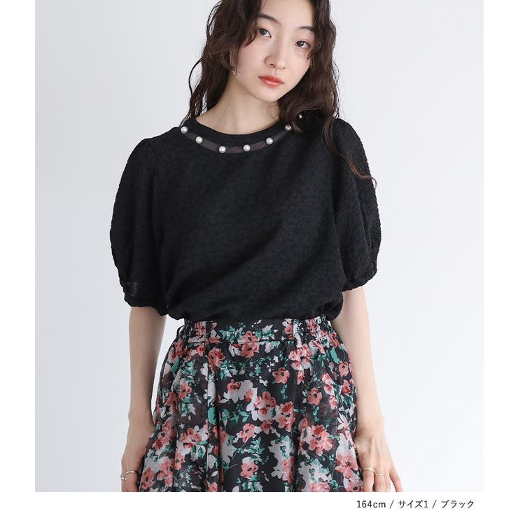 somari imaginationフェイクパール付きフラワージャカードブラウス | osharewalker | 詳細画像5 