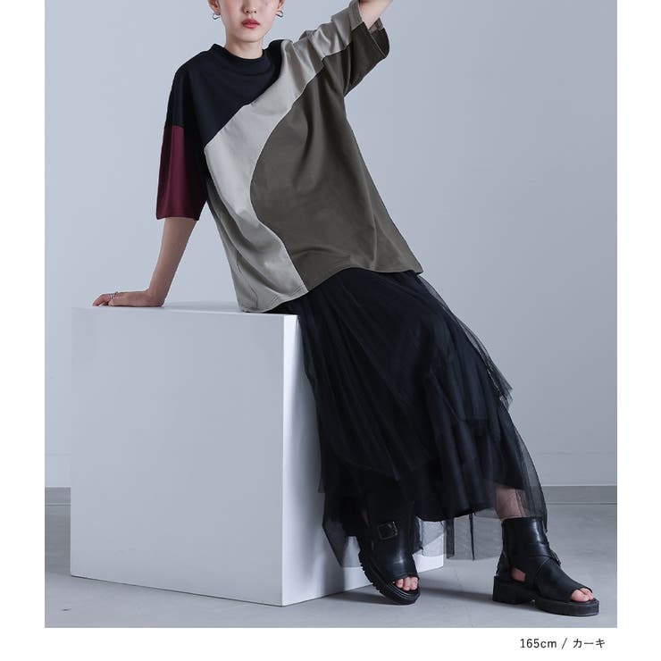 kOhAKU4配色ラウンド切替カットソー | osharewalker | 詳細画像12 