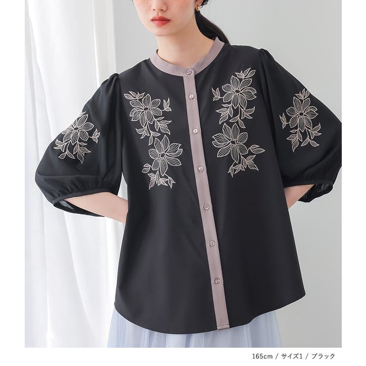 somari imagination配色刺繍バンドカラーブラウス | osharewalker | 詳細画像10 