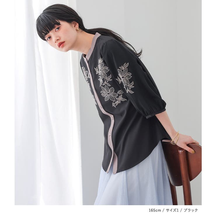 somari imagination配色刺繍バンドカラーブラウス | osharewalker | 詳細画像11 
