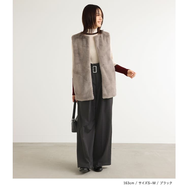 n'OrLABELベルト付きハイウエストタックワイドパンツ[品番