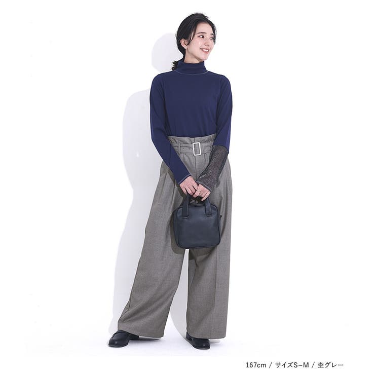 n'OrLABELベルト付きハイウエストタックワイドパンツ[品番