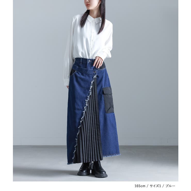 kOhAKU異素材プリーツ×デニムスカート  | osharewalker | 詳細画像2 