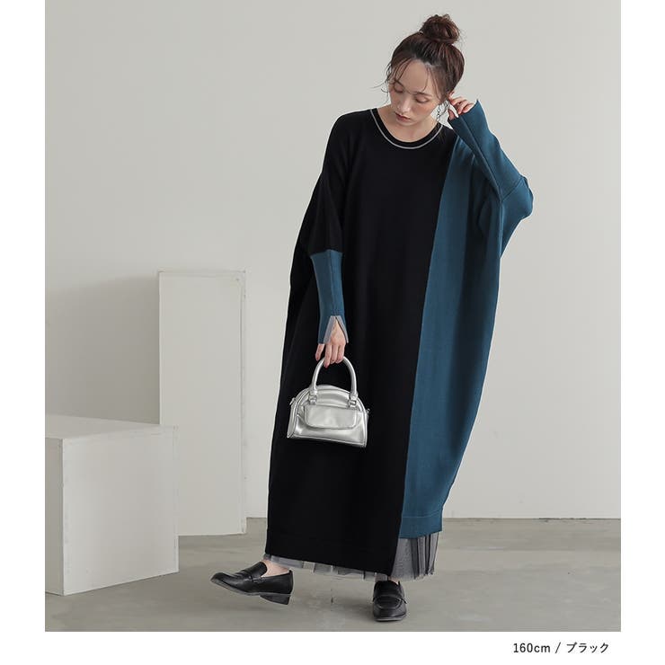 n'OrLABEL配色アシメニットドルマンワンピース  | osharewalker | 詳細画像2 