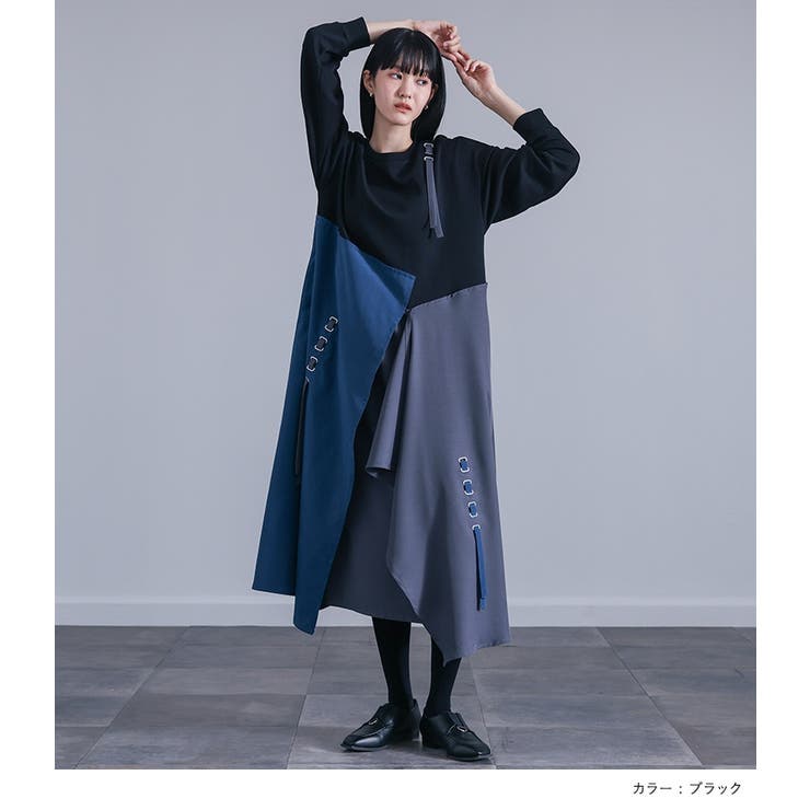 kOhAKU異素材3配色切替ワンピース  | osharewalker | 詳細画像3 