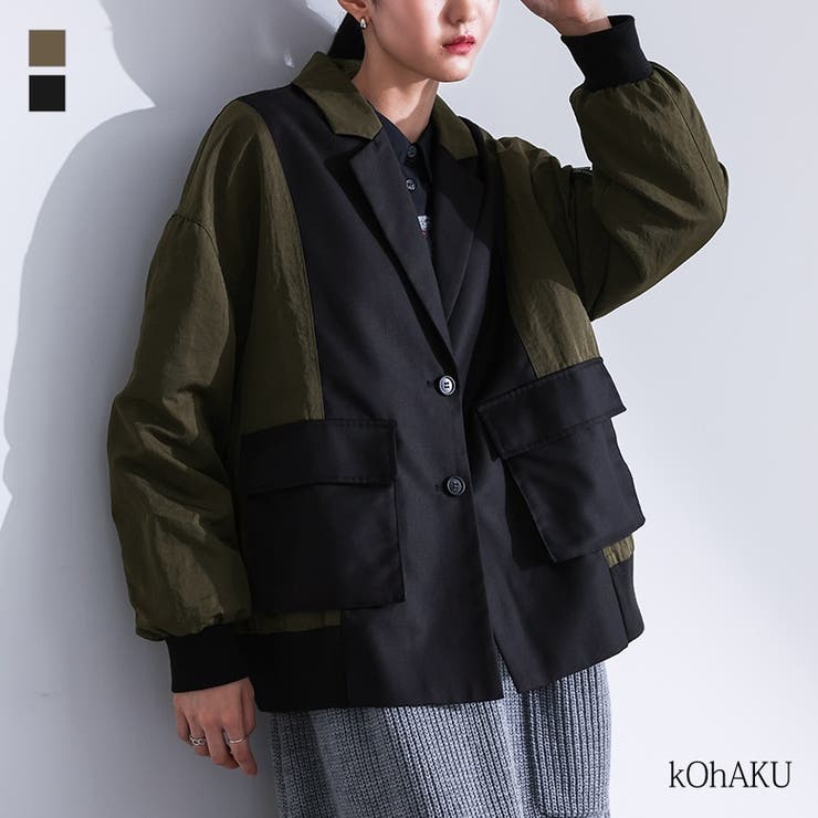 kOhAKU異素材切替テーラードジャケット  | osharewalker | 詳細画像1 