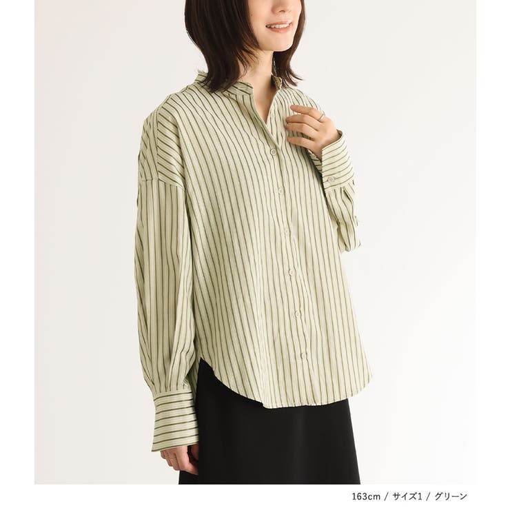 n'OrLABELバンドカラーストライプ柄シャツ[品番：MITW0017461