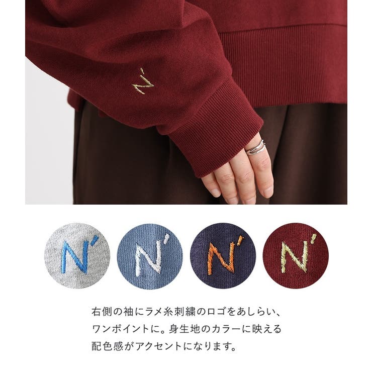 n'OrLABEL立体袖ワンポイント刺繍スウェット[品番：MITW0017460