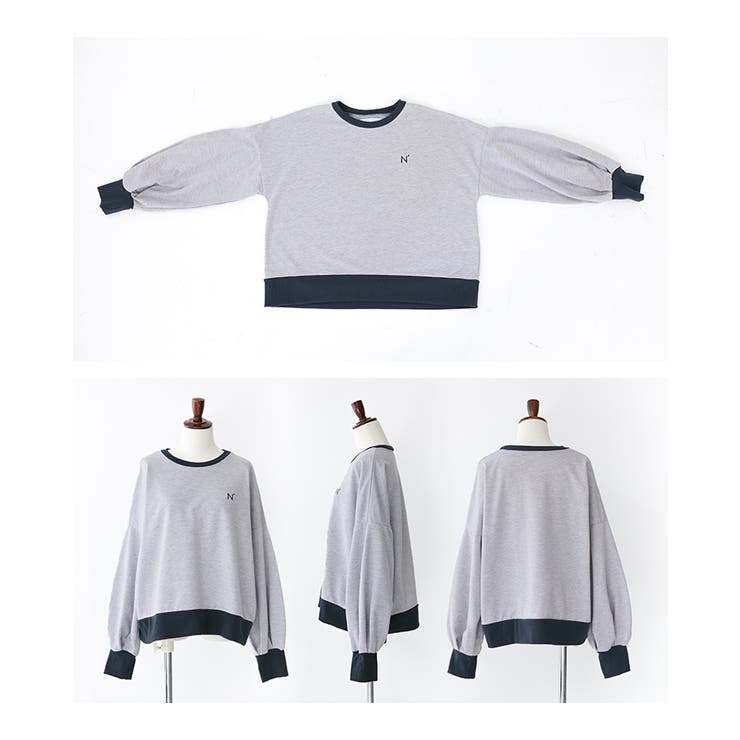 MUVEIL ビジュー ファー ボンボン 装飾 デザインスウェット N159
