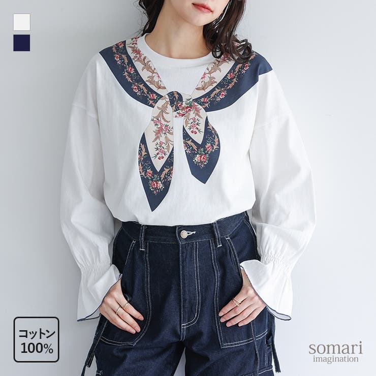 somari imaginationスカーフプリントカットソー | osharewalker | 詳細画像1 