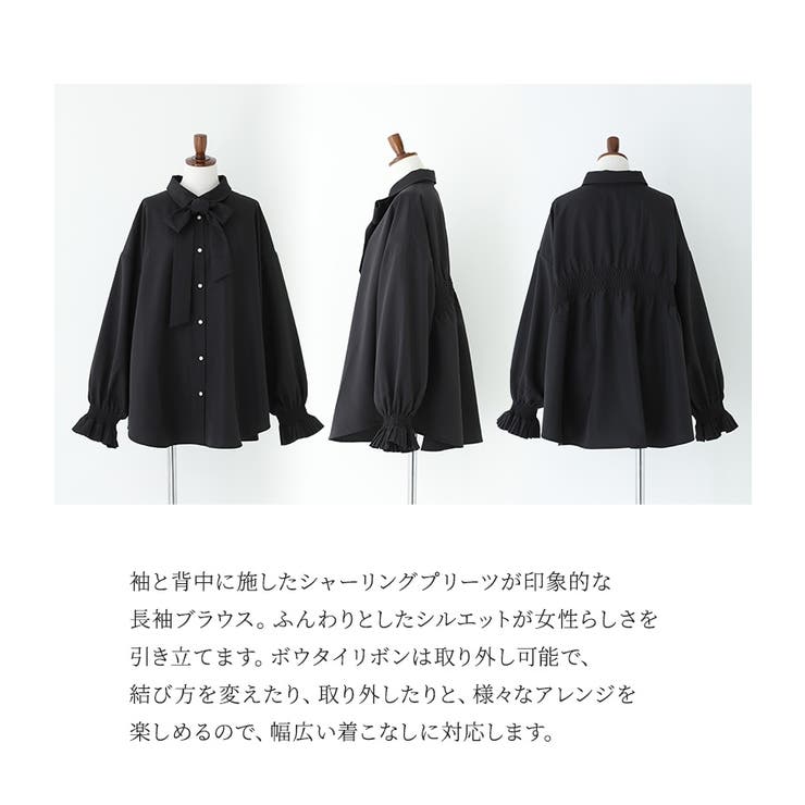 n'OrLABELボウタイ付きシャーリングプリーツブラウス | osharewalker | 詳細画像3 