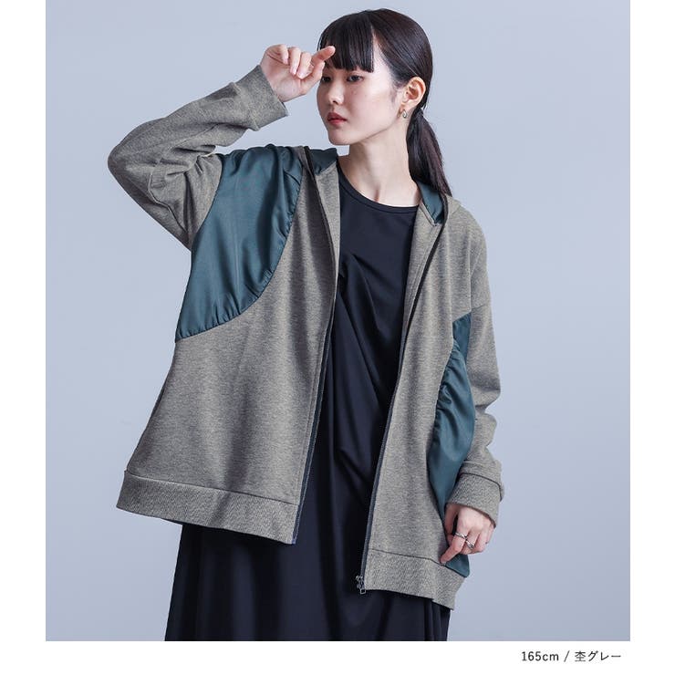 kOhAKU異素材ギャザー切替パーカー  | osharewalker | 詳細画像5 
