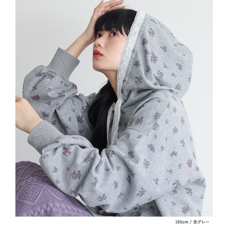 somari imagination花柄サーマルフードカットソー  | osharewalker | 詳細画像14 