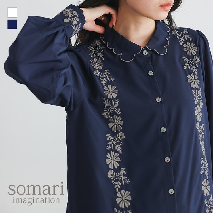 somari imaginationスカラップ襟刺繍デザインブラウス[品番