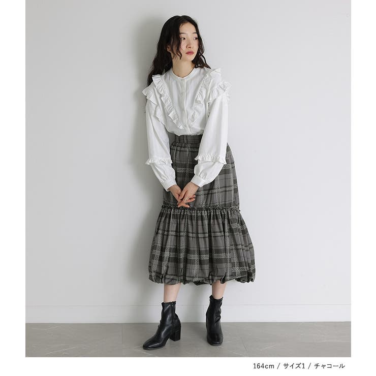 somari imaginationチェックレース柄バルーンスカート