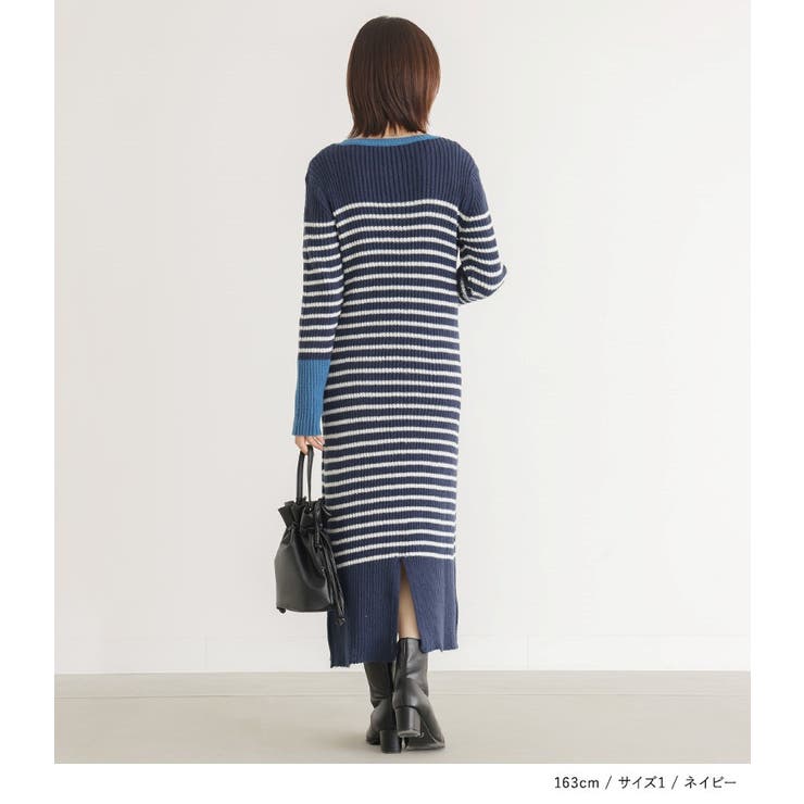 n'OrLABEL配色ボーダーニットワンピース[品番：MITW0017610