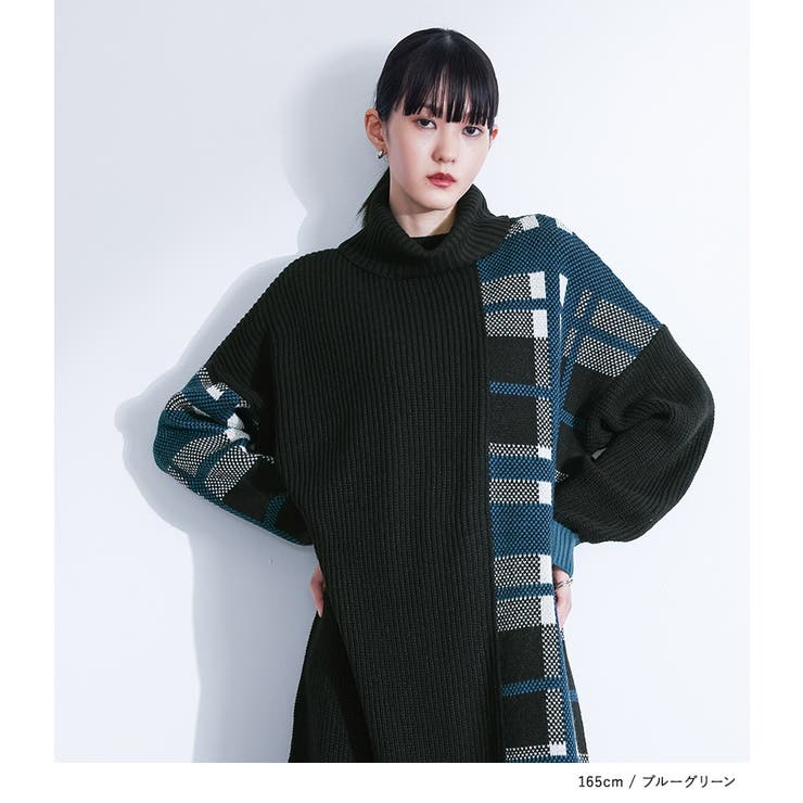 kOhAKUチェック切替タートルニットワンピース  | osharewalker | 詳細画像4 