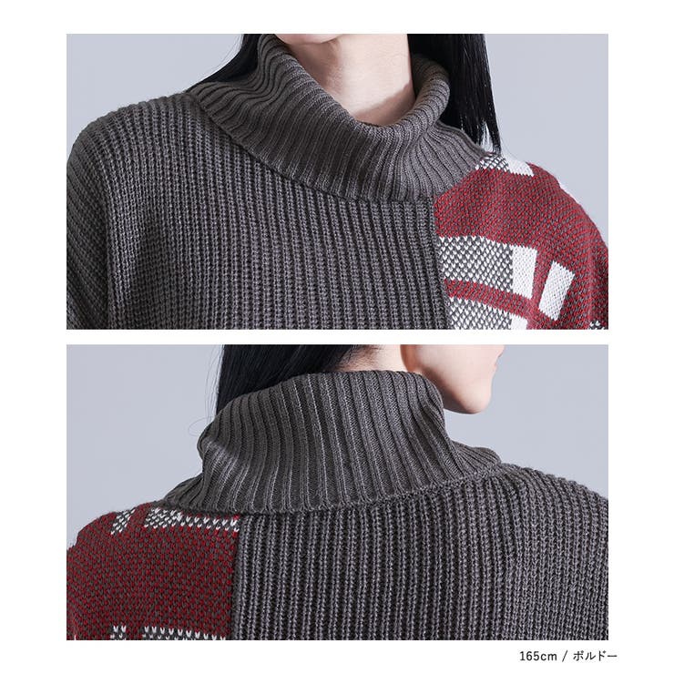 kOhAKUチェック切替タートルニットワンピース  | osharewalker | 詳細画像15 