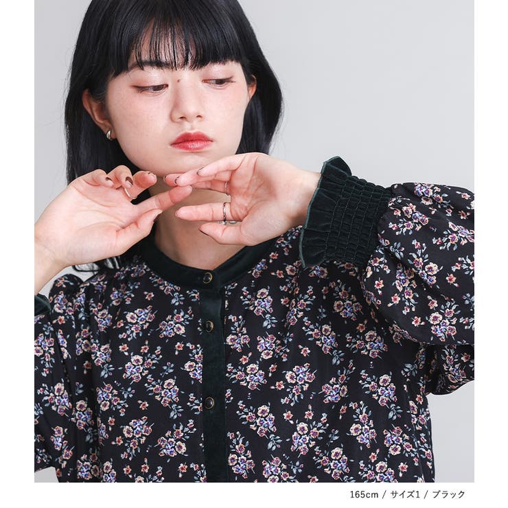 somari imaginationベロア切替花柄ティアードワンピース  | osharewalker | 詳細画像2 