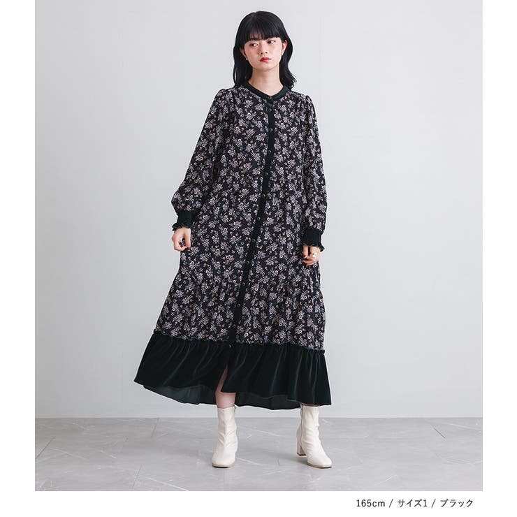 somari imaginationベロア切替花柄ティアードワンピース  | osharewalker | 詳細画像3 
