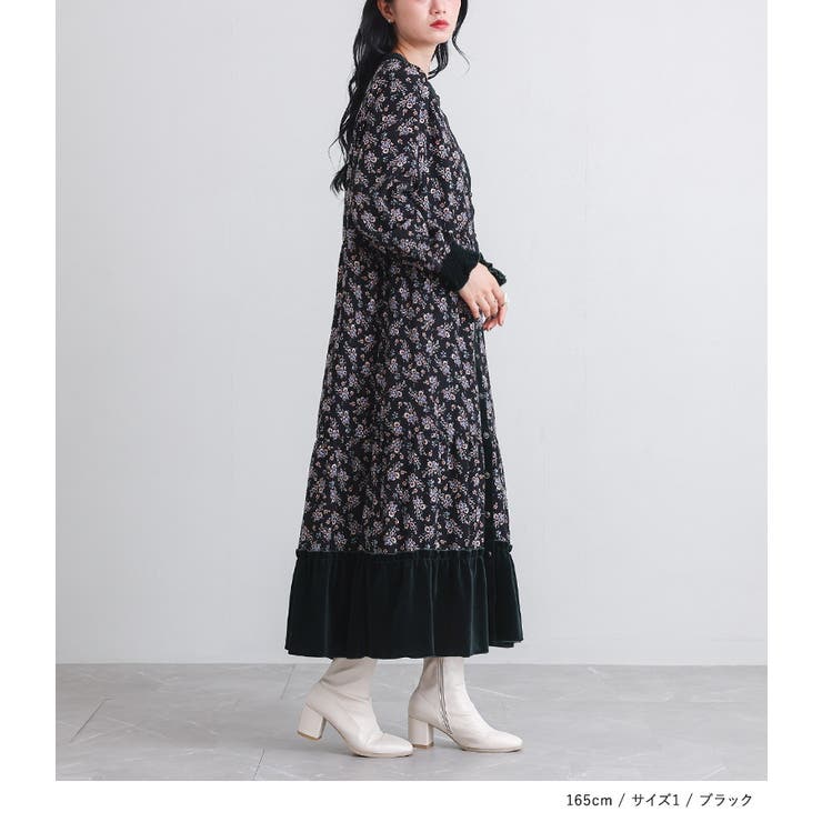 somari imaginationベロア切替花柄ティアードワンピース  | osharewalker | 詳細画像5 