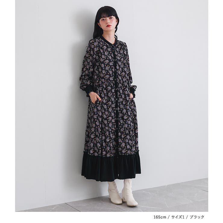 somari imaginationベロア切替花柄ティアードワンピース  | osharewalker | 詳細画像6 