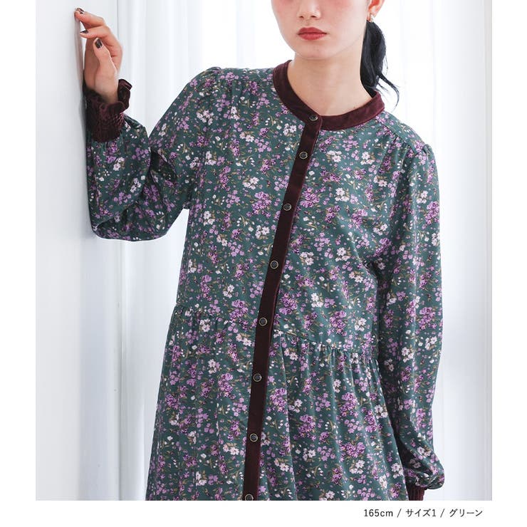 somari imaginationベロア切替花柄ティアードワンピース  | osharewalker | 詳細画像7 