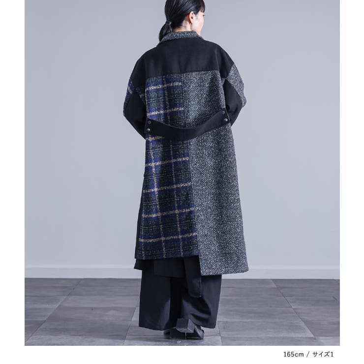 kOhAKU異素材切替スタンドロングコート  | osharewalker | 詳細画像2 