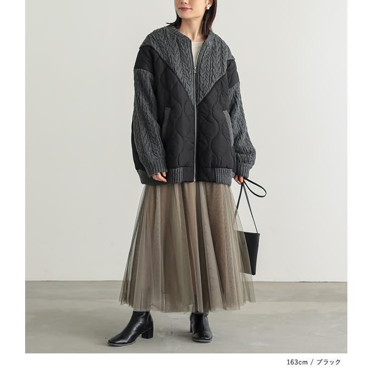 n'OrLABELキルティング×ケーブルニットドッキングブルゾン [品番