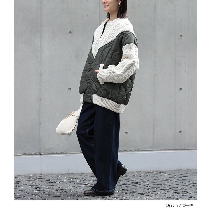 n'OrLABELキルティング×ケーブルニットドッキングブルゾン [品番