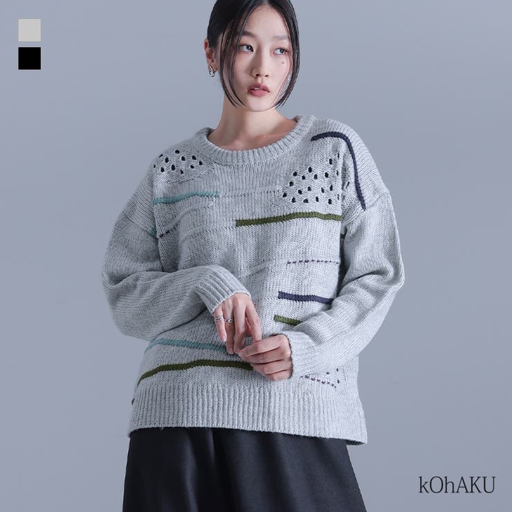 kOhAKU配色ラインニット  | osharewalker | 詳細画像1 