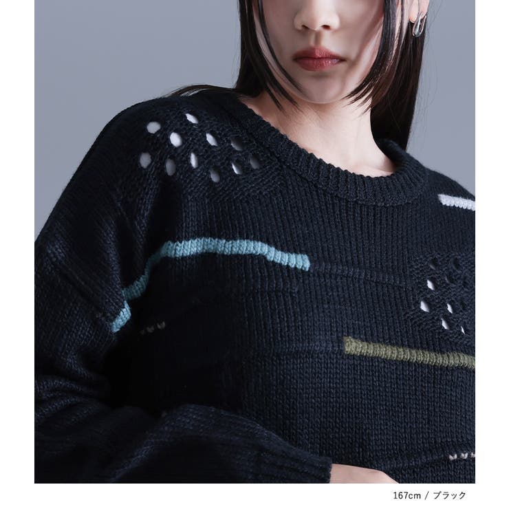 kOhAKU配色ラインニット  | osharewalker | 詳細画像2 