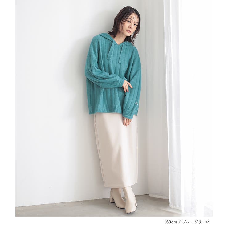 n'OrLABEL刺繍ロゴ入りワイドリブニットパーカー[品番